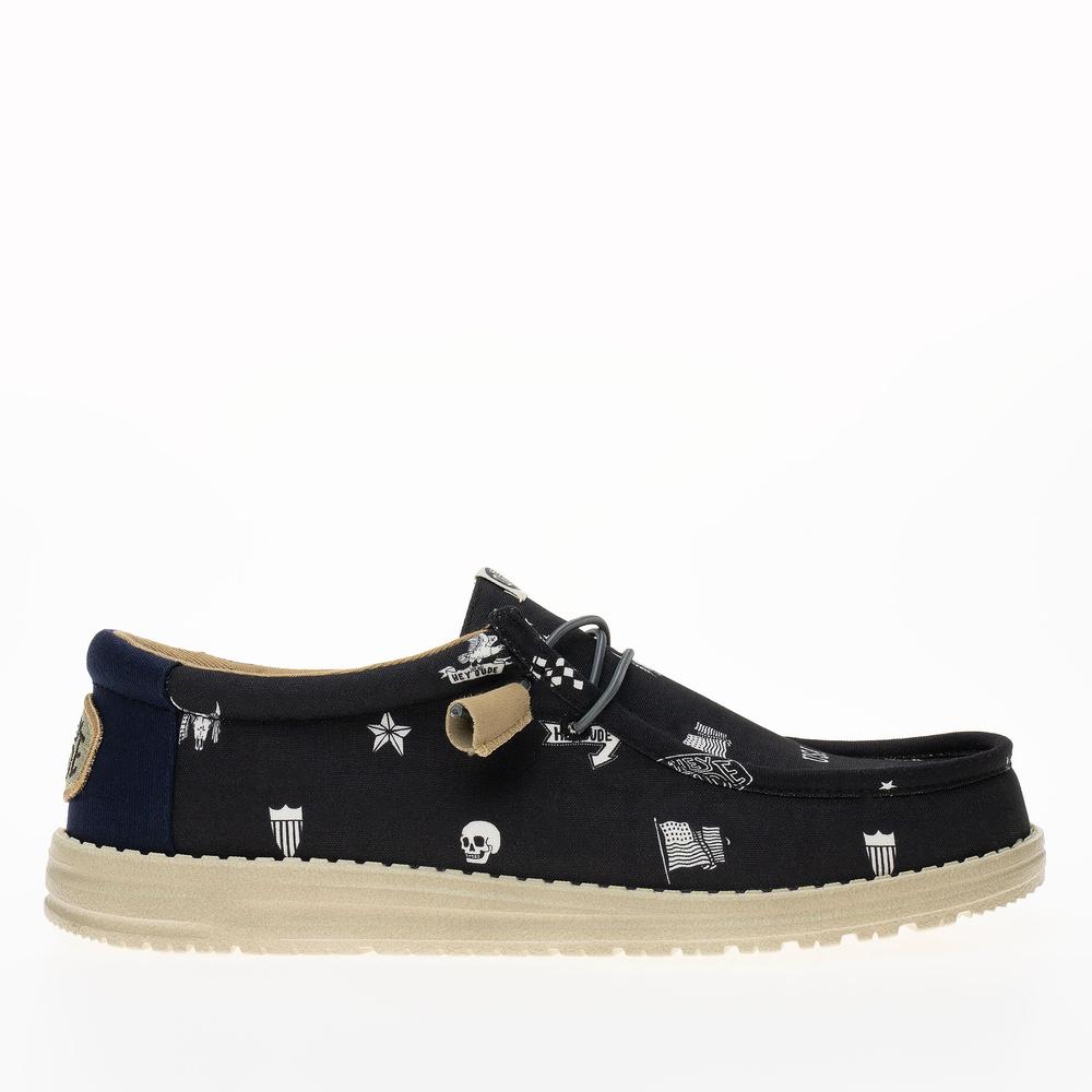 Boty Hey Dude Wally Stars N Skulls Print 41284-001 - černé