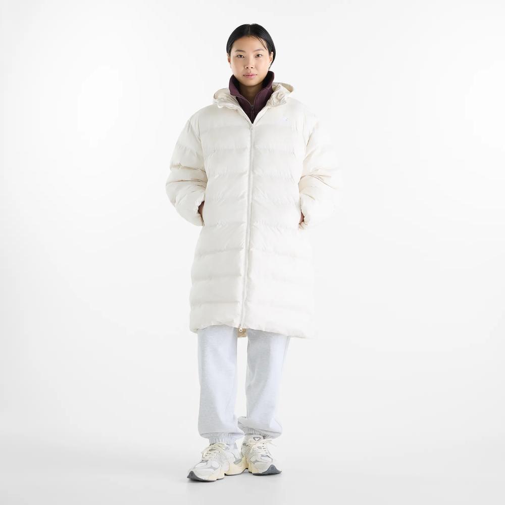 Dámská bunda New Balance Boston Long Puffer WJ62Y0KBLIN - béžové
