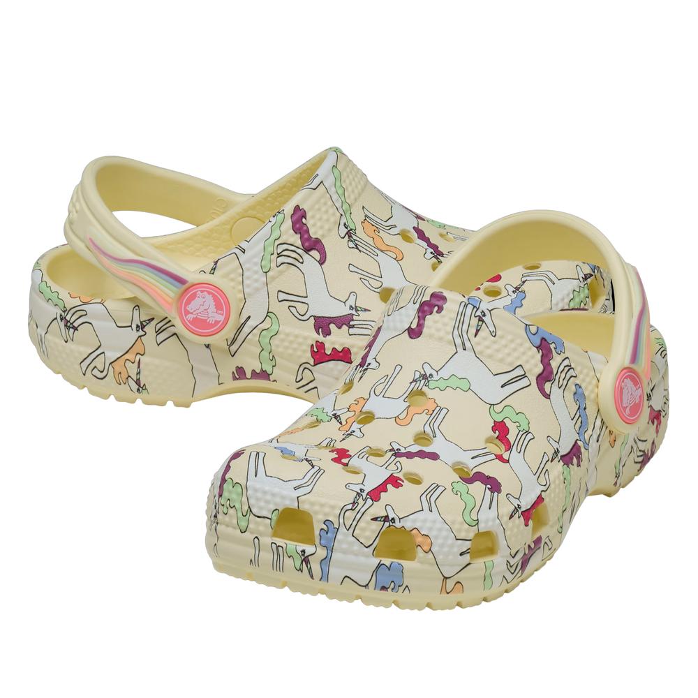 Žabky pro mládež Crocs Classic Unicorn Graphic Clog 212515-7CJ - béžové