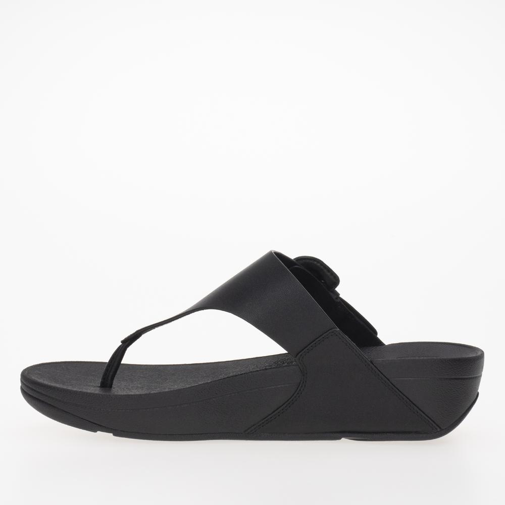 Žabky FitFlop Lulu Covered-Buckle Raw-Edge Leather Toe-Thongs HG9-001 - černé