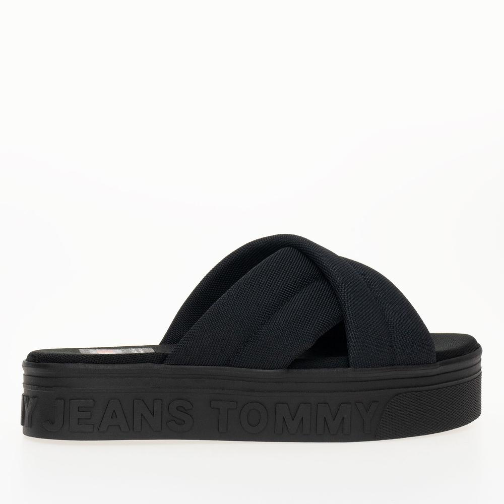 Žabky Tommy Jeans Lettering Flatform EN0EN02465-BDS - černé
