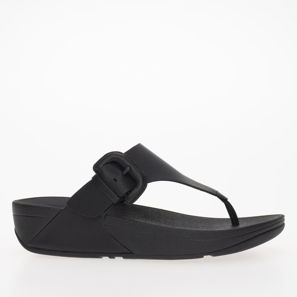 Žabky FitFlop Lulu Covered-Buckle Raw-Edge Leather Toe-Thongs HG9-001 - černé