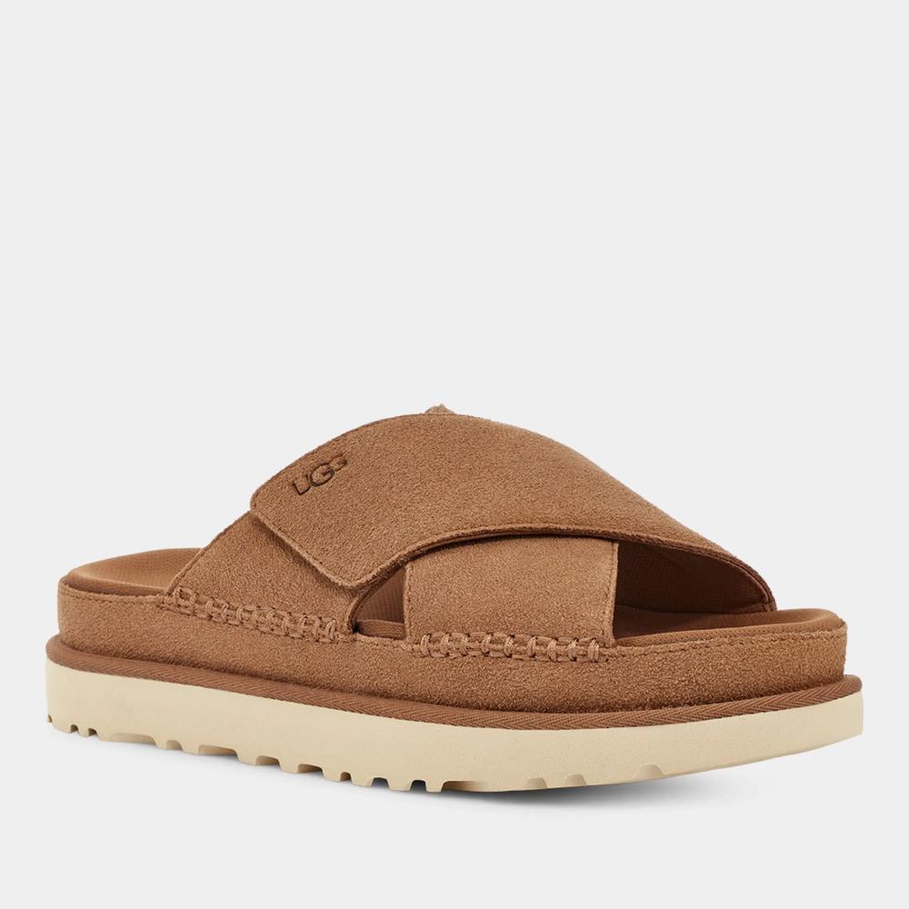 Žabky Ugg Goldenstar Cross Slide 1137910-CHE - hnědé