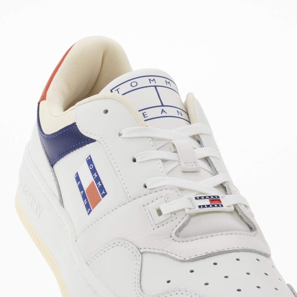 Boty Tommy Jeans Premium Leather Basketball EM0EM01216-0GY - bílé