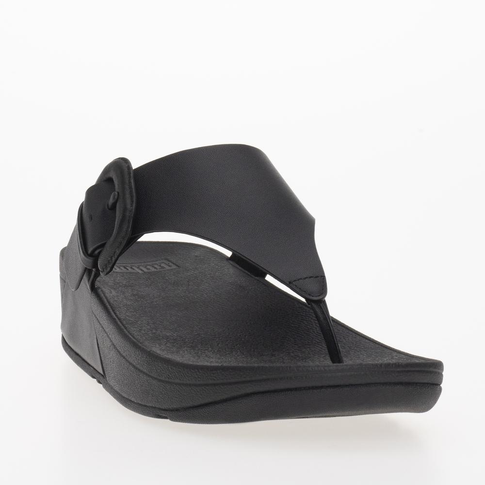 Žabky FitFlop Lulu Covered-Buckle Raw-Edge Leather Toe-Thongs HG9-001 - černé