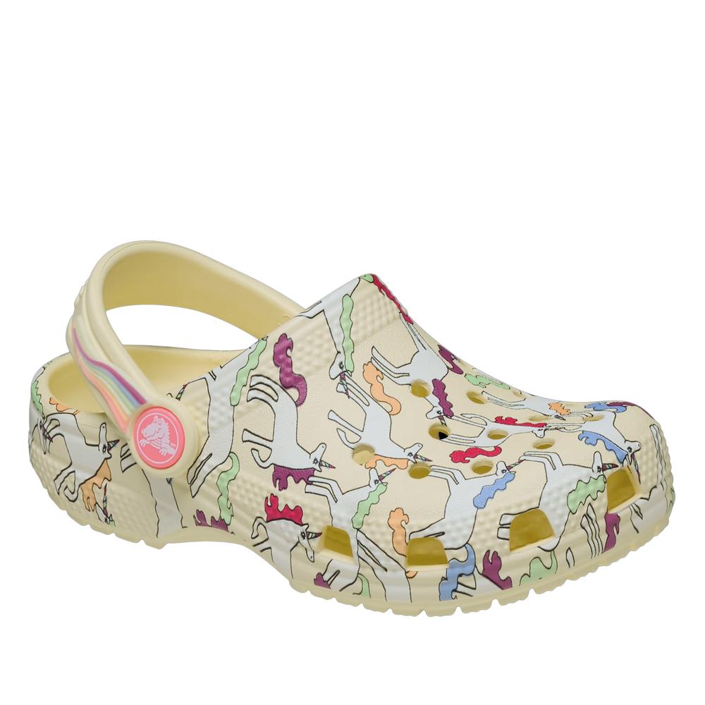 Žabky pro mládež Crocs Classic Unicorn Graphic Clog 212515-7CJ - béžové