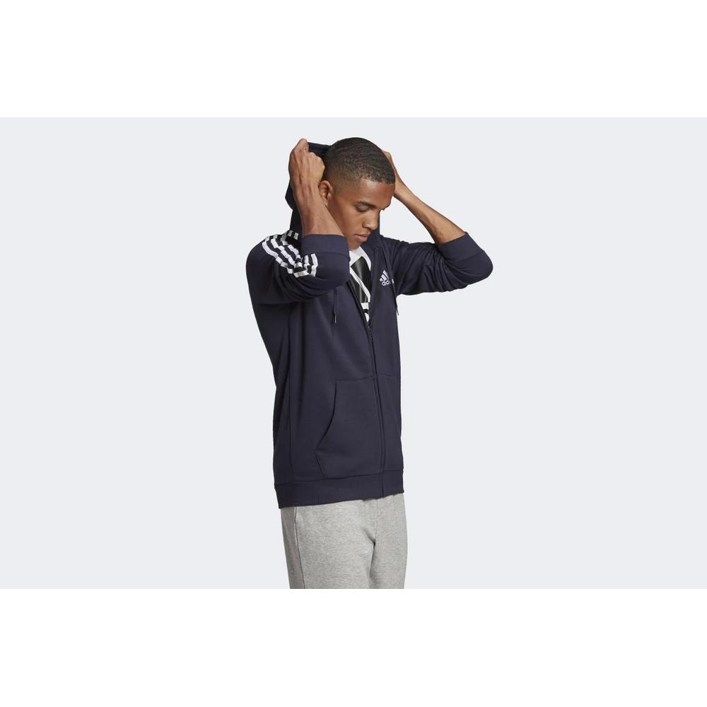Mikina adidas Essentials Fleece 3-Stripes Full-Zip Hoodie GK9053 - tmavě modrě