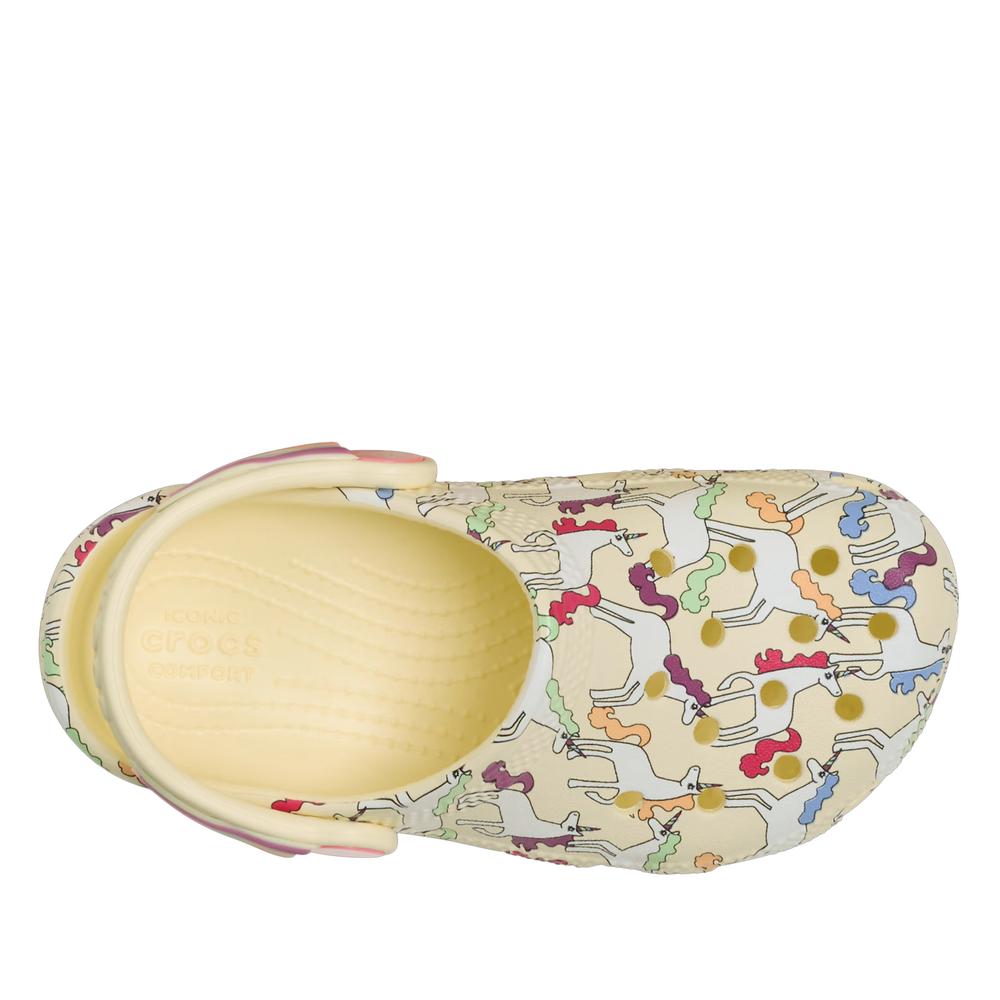 Žabky pro mládež Crocs Classic Unicorn Graphic Clog 212515-7CJ - béžové