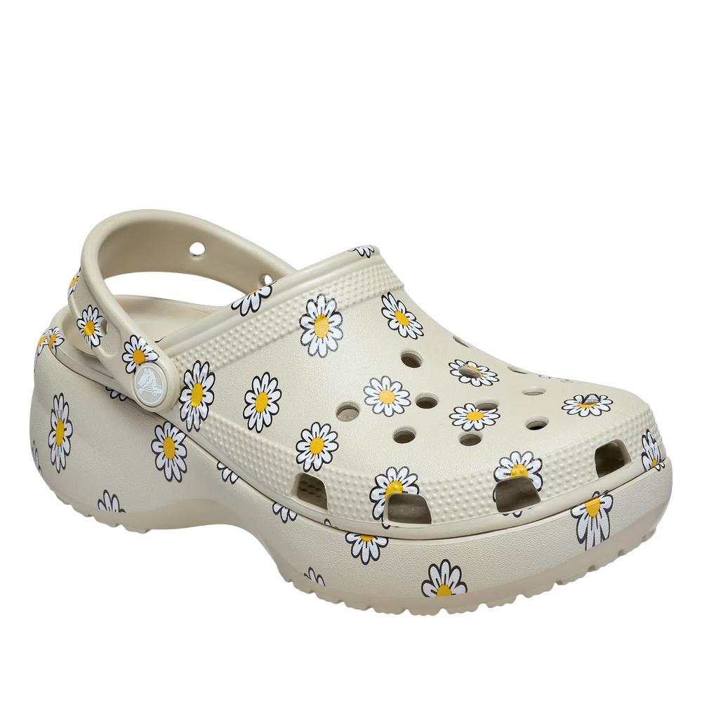 Žabky dámské Crocs Classic Platform Floral Clog 212668-1WY - šedivé