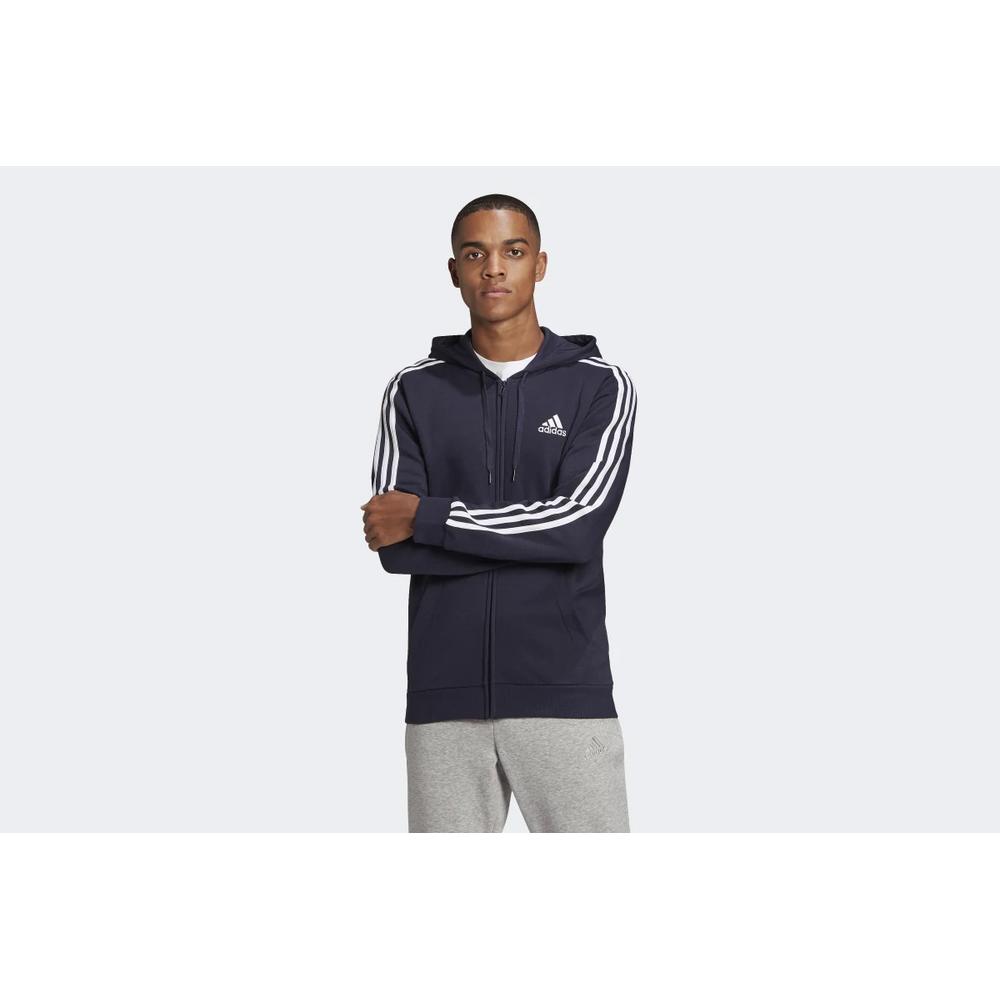 Mikina adidas Essentials Fleece 3-Stripes Full-Zip Hoodie GK9053 - tmavě modrě
